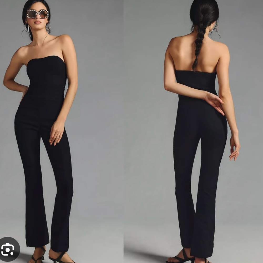 Anthropologie Black Maeve Strapless Slim Flare Jumpsuit $178 SIZE 0 Never Worn!